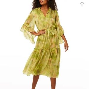NWT! MISA Los Angeles Chartreuse Abstract Marcele Midi dress.